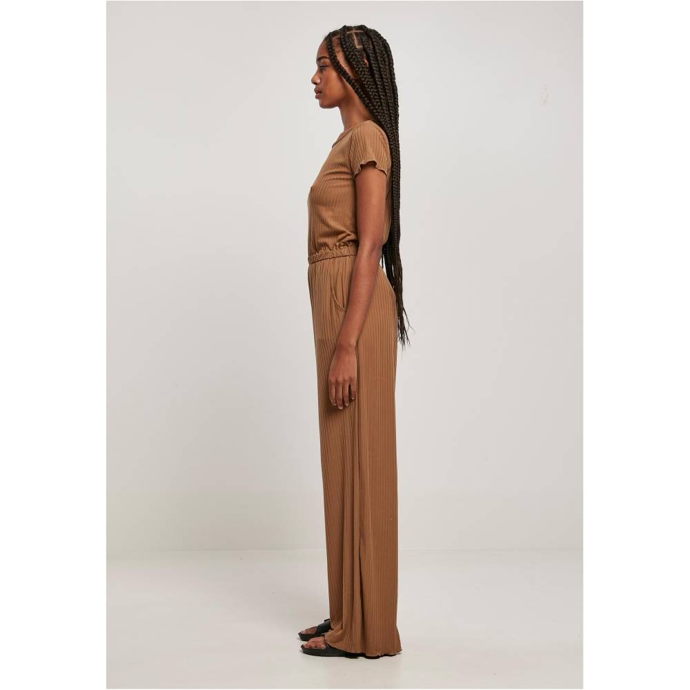 Urban Classics - Rib Wid Leg Jumpsuit - Marron